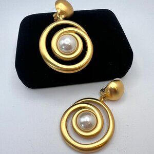 Anne Klein Pearl Cabochon CLIP Earrings